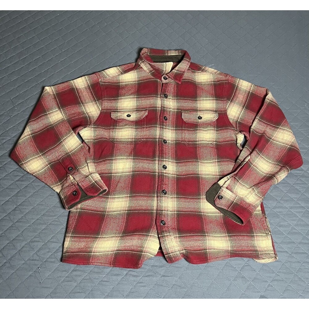 Orvis Long Sleeve Button-Up Jacket Shirt Men’s Large – Red Plaid Flannel